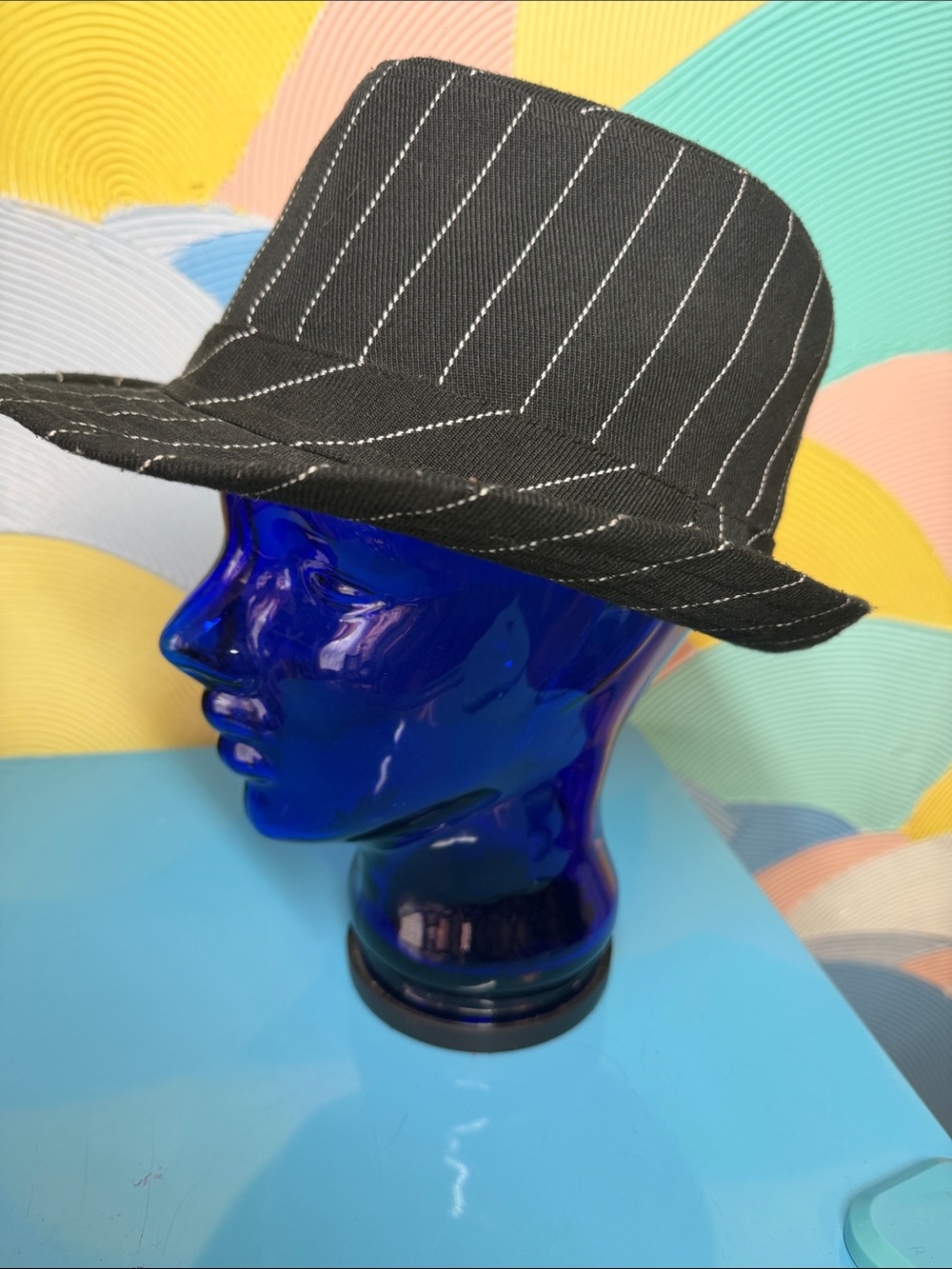 Y2K Carbon Black Pinstripe Fedora Hat Gangster Halloween Costume